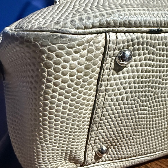 Yves Saint Laurent Beige Lizard Embossed Leather Obi Satchel Bag - Picture 7 of 15